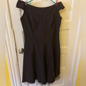 Morbid Threads off the shoulder black/pink pinstripe dress